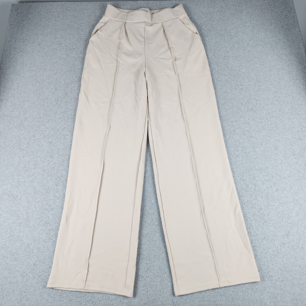 H&M Trousers Pants Womens Small Beige Pintuck Front Classic High Waist Wide Leg